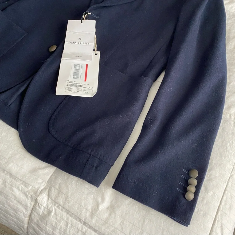 Manuel Ritz Navy Blue Brooch Detail Felt Two Button Single Breast Blazer Size M